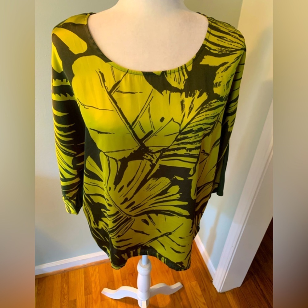 Coldwater Creek Green/Black Leaf Print Tunic, L